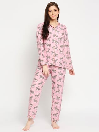 Royal Horse Button Down Pj Set - Cotton Rayon Pj Set with Notched Collar-XS