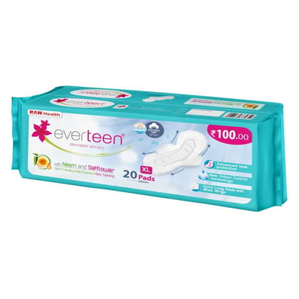 everteen XL Neem Safflower Sanitary Pads for Women - 20 Pads, 280mm-Cottony-Dry / 1 Pack