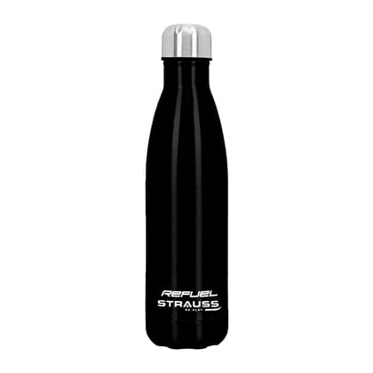 Strauss Refuel Steel Water Bottle  Leak Proof  Rust Free  Ideal for Office Gym Sports Kitchen Hiking Trekking  Travel  Vacuum InsulatedBlack-Strauss Refuel Steel Water Bottle | Leak Proof & Rust 