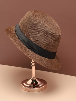 Brown Textured Fedora Hat-Hat