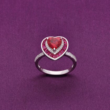 Pink Heart Full Of Love Statement Silver Ring-Pink Stone / Silver / US 5 (15.6 mm Diameter)