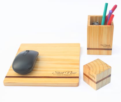 IVEI Pine Wood Quote Penstand, Paper Weight and Mouse Pad Combo