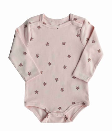 Floral Printed Baby Pink Romper/Onesie Button Opening On Shoulder (100% Cotton Interlock Biowash)