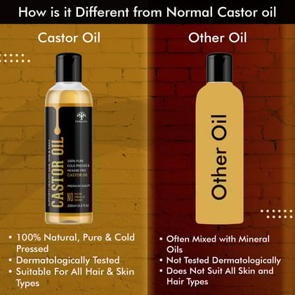 Pure Cold Pressed Castor Oil For Stronger Hair, Skin & Nails, No Mineral Oil & Silicones 200ml Pack of 2