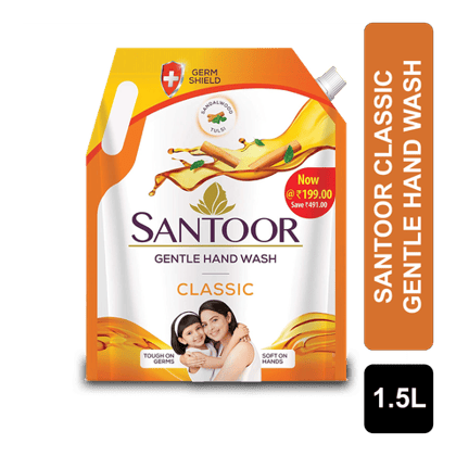 Santoor Classic Gentle Hand Wash, 1.5 L Pouch