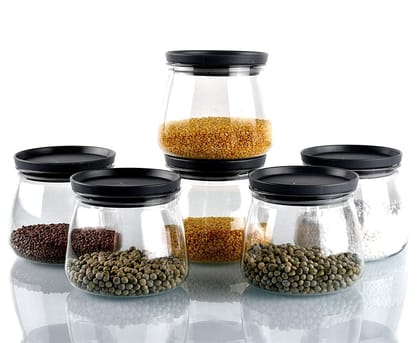 Crystal Clear Sturdy Airtight Transparent Jar,Matuki Shape Air Tight Kitchen Storage Container 800 ml (Pack of 6)-Pack of 6
