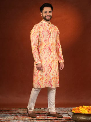 Gold Zigzag Multicolor Ceremonial Kurta Set-M/40 / Kurta Churidaar Set