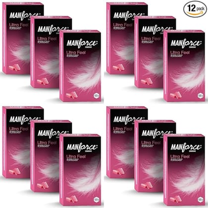 Manforce Ultra Feel Bubblegum Flavoured Condoms for Men | 10 pcs | Ultra Thin Condom | Lubricated Latex Condoms For Her Enhanced Pleasure-10 Pcs x Pack of 12