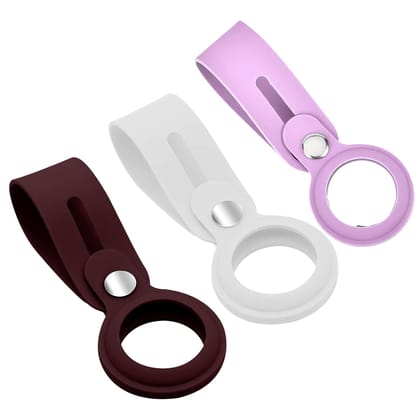 Apple Airtags-(2021) (FOSO) Silicone Loop Case - Wine Red, White & Purple