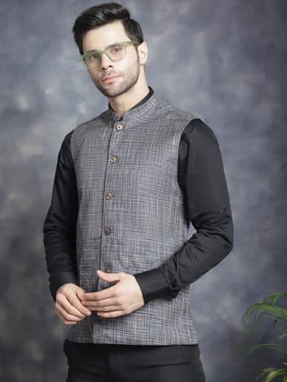 Men's Woven Design Nehru Jacket-S