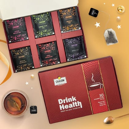 Drink Health Tea Gift Box | 6 flavour tea | 30 tea bags | 30 cups tea