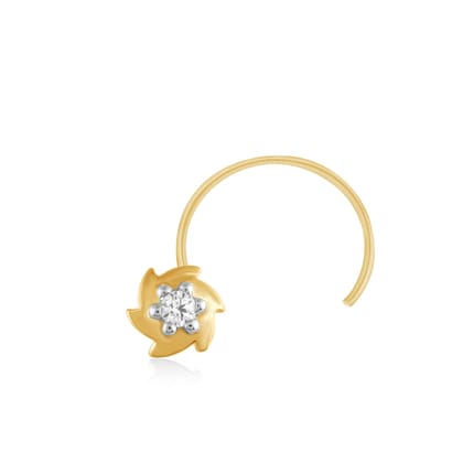 Senco 14K Yellow Gold Abstract Bud Diamond Nose Pin (Gold Weight- 0.35 g / 0.02 carat with HI-SI Quality)