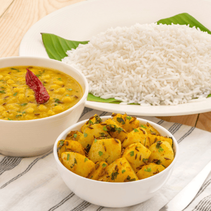 Homestyle Dal Tadka, Marwadi Aloo & Steamed Rice