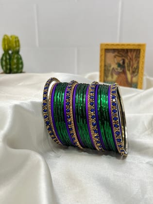 Purple & Green Stone & Metal Bangle Set 5065-2.2 / Both Hands