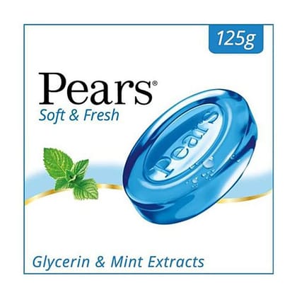 Pears Soft & Fresh Glycerine & Mint Extracts Bathing Bar, 98% Pure, 125 G