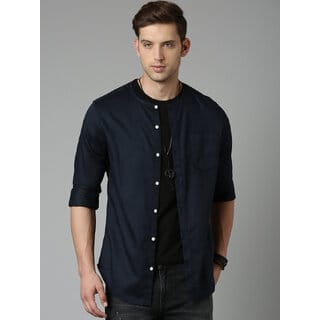 OOKO KAKA Men's Mandarin Collar Casual Shirt