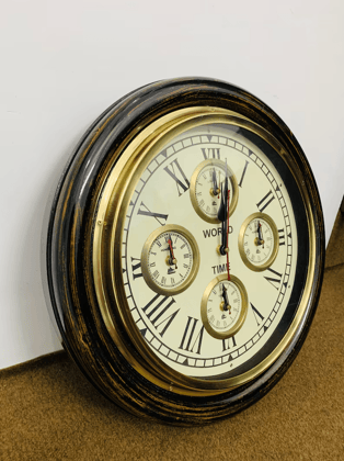 Nautical Style Brass & Wooden Wall Clock Maritime Theme Clock Rustic Vintage Design-Brown & Gold