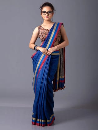 Trendy Sapphire Blue Par Anchal Linen Saree