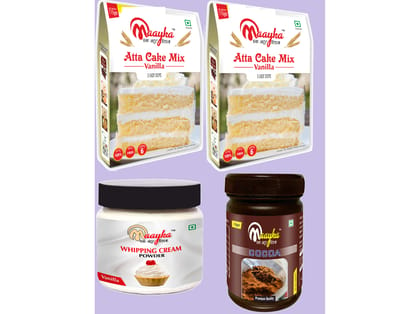 Maayka Atta Vanilla & Black Forest Cake Mix, Vanilla Whipping Cream & Cocoa Powder | Pack Of 4