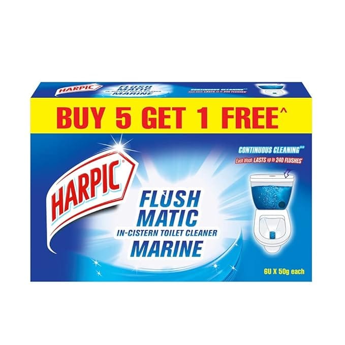 Harpic Flushmatic In-Cistern Toilet Cleaner Block, Marine, 300 g Buy 5 Get 1 Free