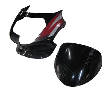 Headlight Visor With Glass Fit For TVS Victor GLX Black (Red Sticker)