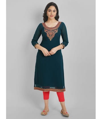 JASH CREATION - Blue Georgette Womens Straight Kurti ( Pack of 1 ) - None
