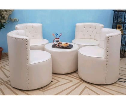 Single Seater Sofa Set With Table Set of 5-Off-White