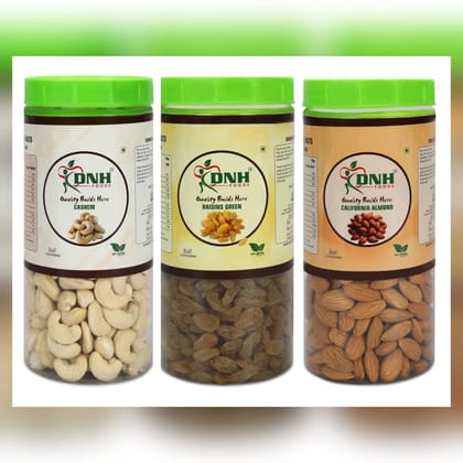 DNH FOODS DRY FRUITS COMBO PACK OF 3 | 750 Grams | PREMIUM QUALITY |  CASHEW | RAISINS | ALMONDS| 250G X 3