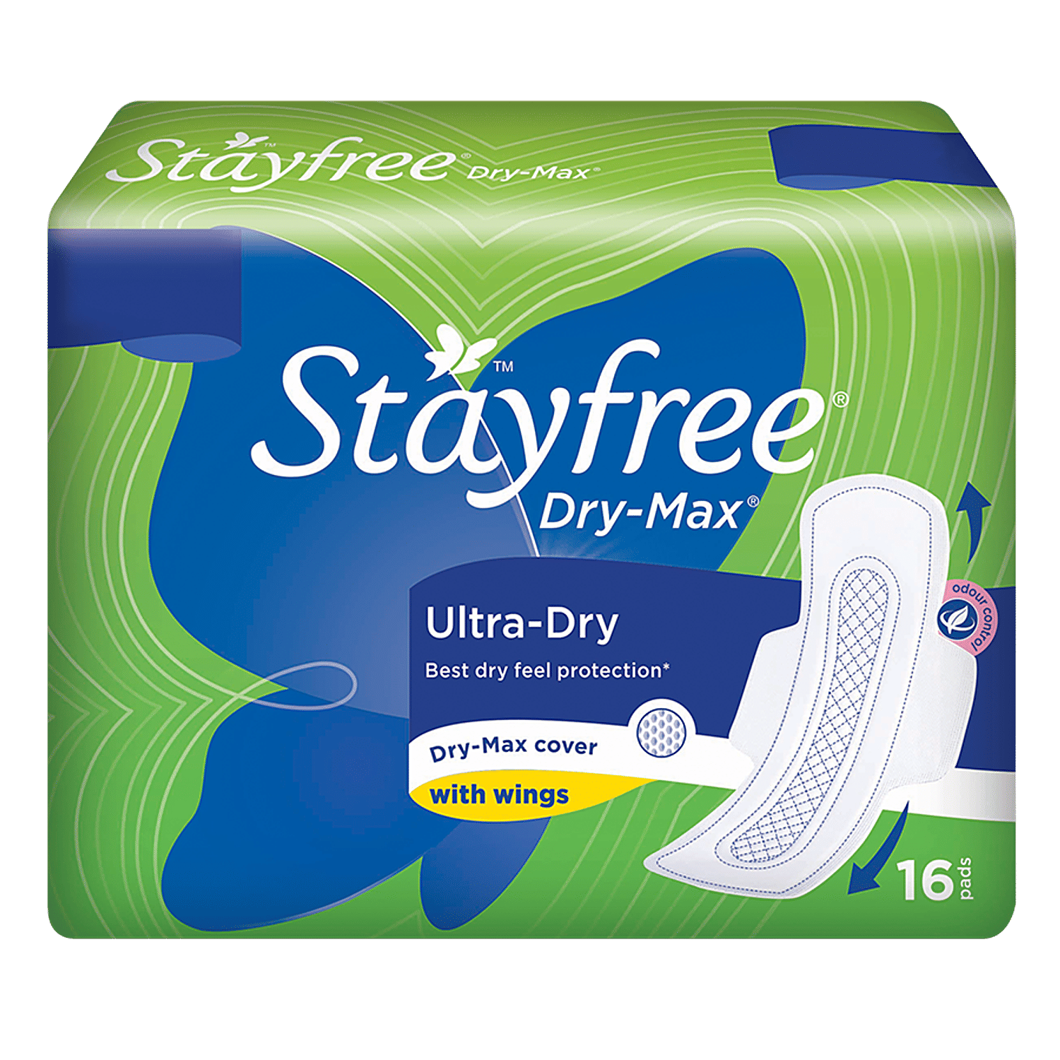 Stayfree Sanitary Pads - Dry-Max Ultra-Dry, With Wings, 16 Pads