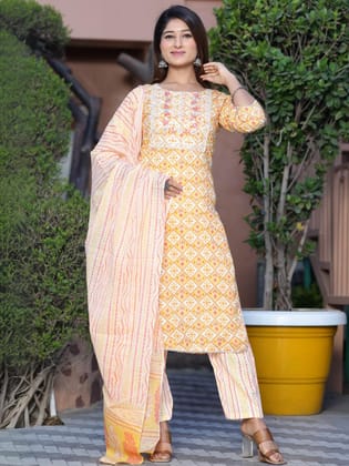 Yellow Cotton Dupatta Set-34