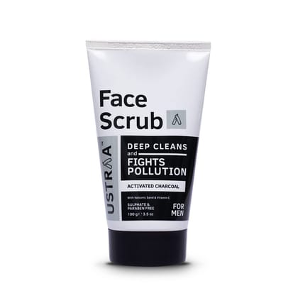 Ustraa Face Scrub for Men - 100g - with Activated charcoal, Volcanic Sand & Walnut Granules - Great for Exfoliating skin & facial detox, Fights blackheads - For All Skin type