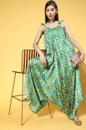 Rang Gali Green Printed Elevated Women Jumpsuit-S / Green