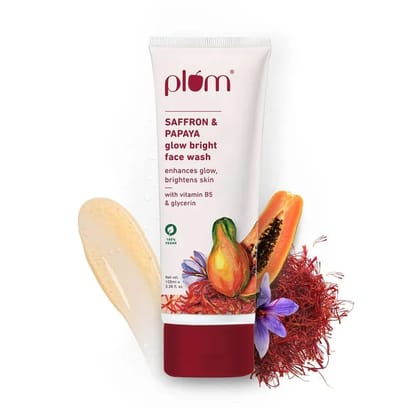 Plum Saffron & Papaya Glow Bright Face Wash, 100 ml | Non-Drying, Gel-Based, Sulphate-Free Face Wash | For All Skin Types | 100% Vegan