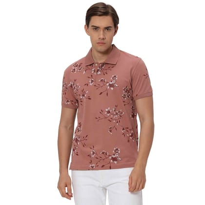 Mufti Pink Floral Print Mini Waffle Polo T-Shirt