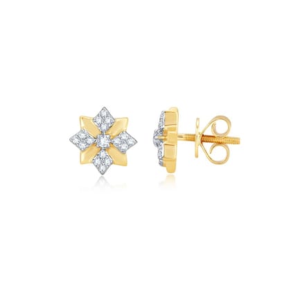 Senco Gold 18K Yellow Gold Regal Sparkler Diamond Studs Earrings (Gold Weight -  2.5 g / 0.16 Ct / HI-SI)