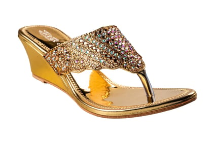 Titas Ladies Golden Wedding Chappal-Golden / 3 / Ethnic