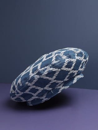 Rhombus Weave Beret Hat - Blue & White-Hat