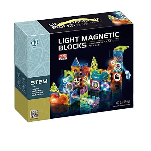 Light Magnetic Tiles- Building Blocks for Kids 3D STEAM Educational Toys, Magnetic Marble Run/Toys for Kids Age 3 +Year Old Boys Girls Creative Gift (75 pcs, Multicolor)