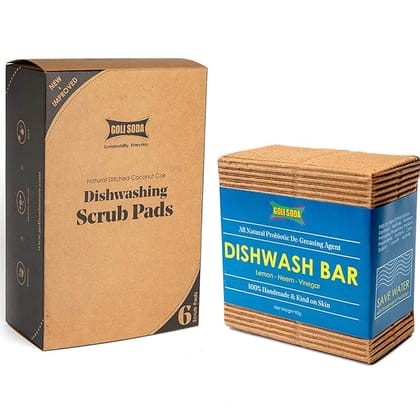 Goli Soda Coconut Coir Scrub And Probiotic Dishwash Bar - Exclusive Combo