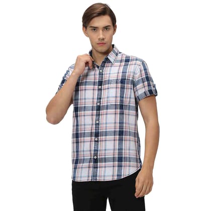 Mufti Indigo Blue & Pink Large Check Denim Shirt