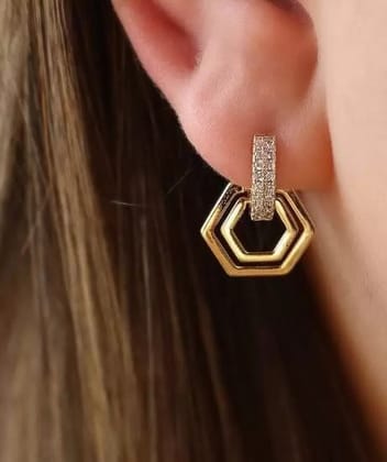 American Octa shape Diamond Bali Earrings Diamond Brass Hoop Earring