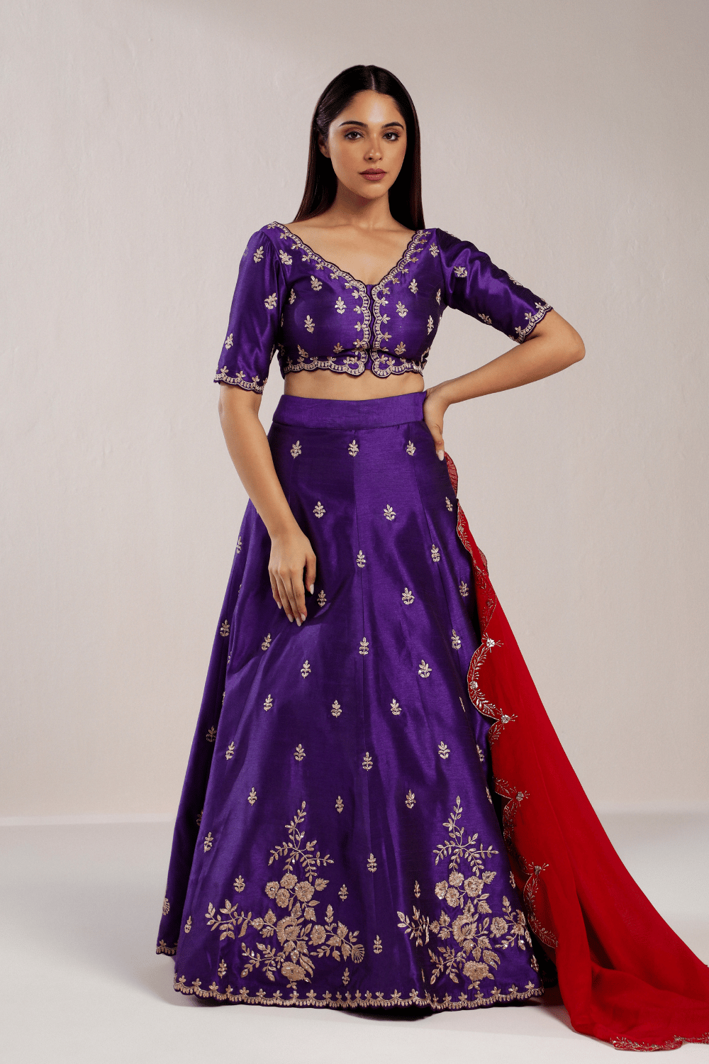 PURPLE DORI EMBROIDERED LEHENGA-XS