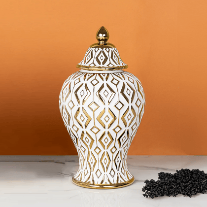 Golden Tranquility Ceramic Vase & Decorative Showpiece - Big-HEIGHT - 14.5 INCHES & WIDTH - 8 INCHES / CERAMIC / AVAILABLE