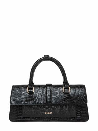 Croco Vegan Handbag (M)-Black