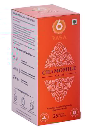6rasa Chamomile Calm Herbal Tea Bags | (1.6g Each) (Pack of 1, 25 Dip Bags)