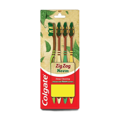 Colgate Zigzag Neem Soft Bristle Toothbrush, 4 Units Pack