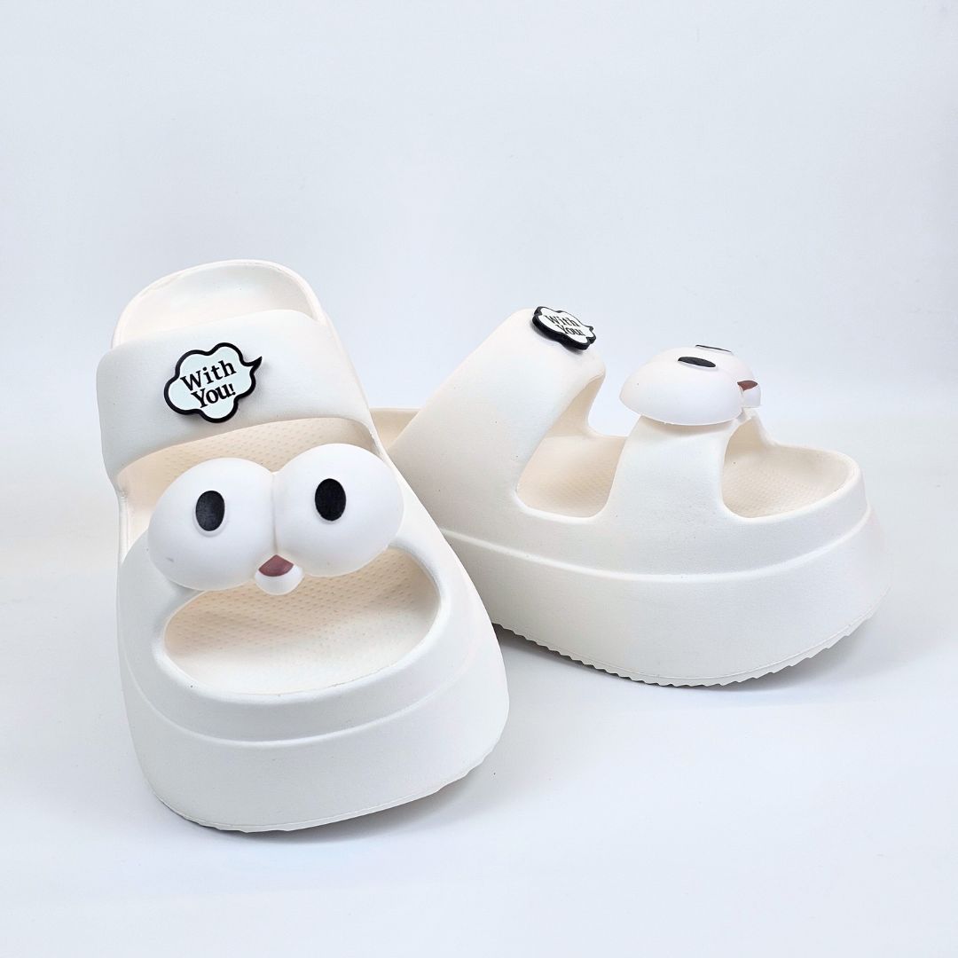 White Googly Toes Slides-40-41