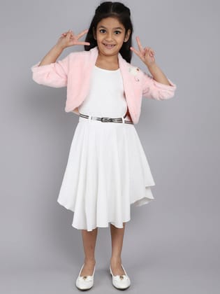 Dress With Jacket with Pink Color For Kids-5-6 Yr / Pink / Cotton