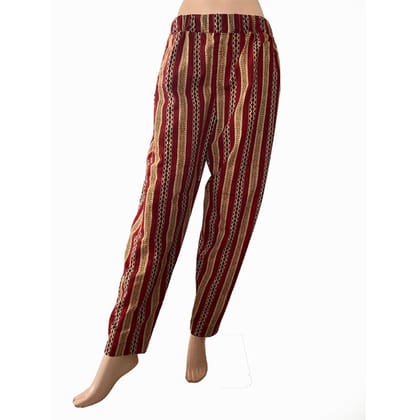 Block Printed Cotton Pants with Pockets, Fully Elasticated, Maroon, PN1101-XXL