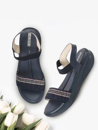 Women Blue Open Toe Multi Color Strap Platform Woven Design Slip On Sandals-5